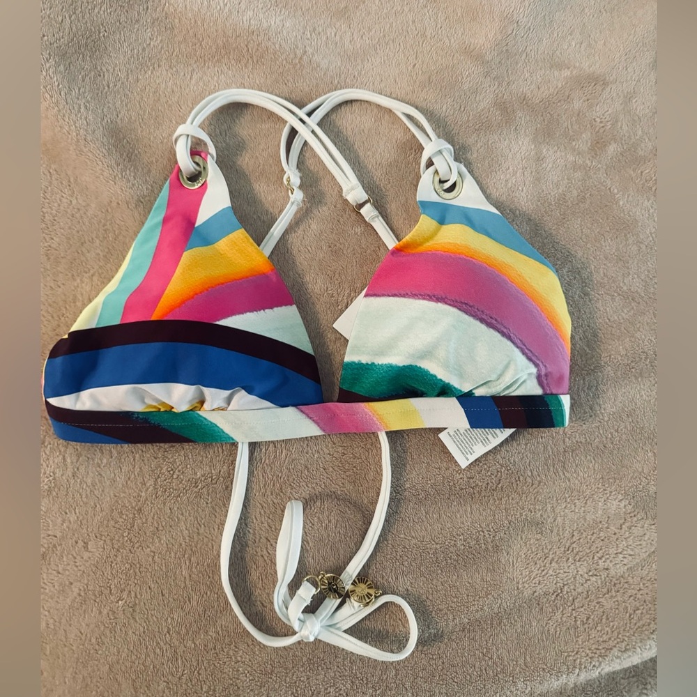 Women's Multicolor Stripe Triangle Bikini Top